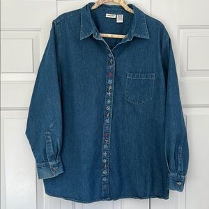 Vintage Cherokee Denim Snowflake Button Down Shirt 22W